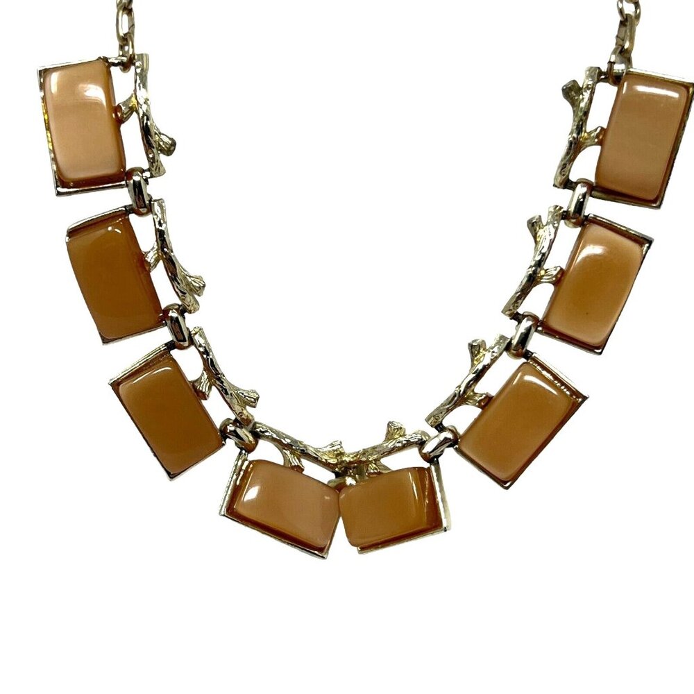 Vintage Necklace Peach Moonglow Lucite Thermoset Gold Tone 16 inch Choker